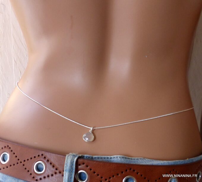 N6363c chaine de taille argent 925 et pendentif à facettes pierre de lune - Bijoux Chaines en ligne Ninanina