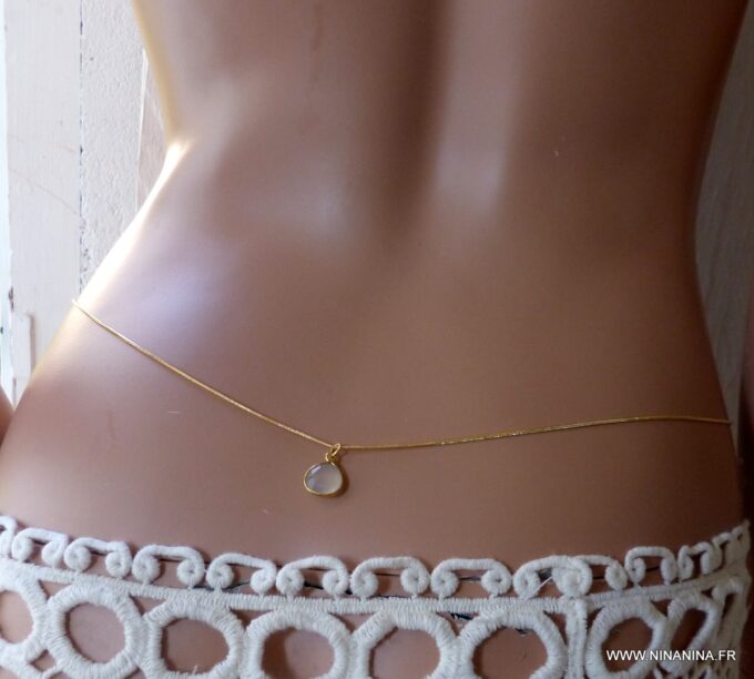 N6363g Chaine de taille chaine serpent plaqué or pendentif à facettes Pierre de Lune - Bijoux Chaines en ligne Ninanina