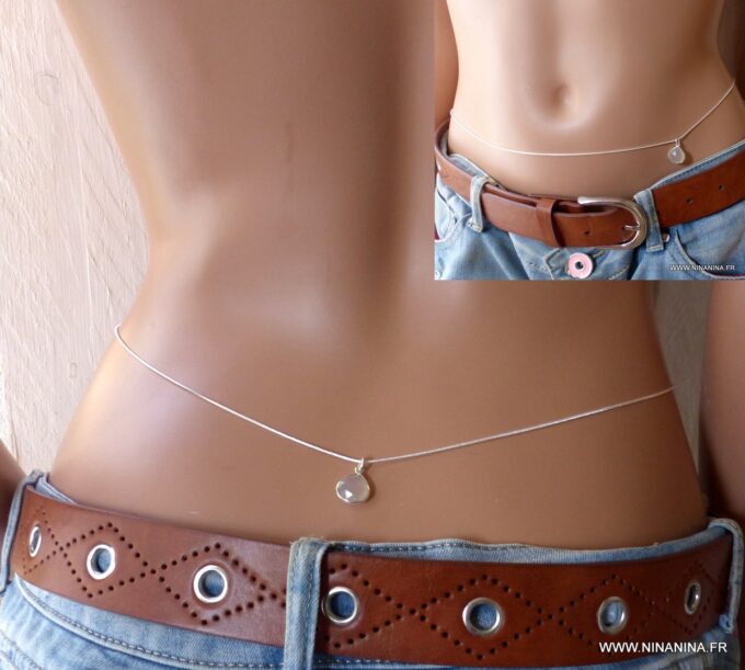 N6363h chaine de taille argent 925 et pendentif à facettes pierre de lune - Bijoux Chaines en ligne Ninanina