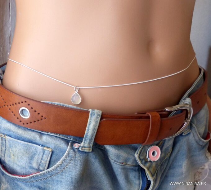 N6363i chaine de taille argent 925 et pendentif à facettes pierre de lune - Bijoux Chaines en ligne Ninanina