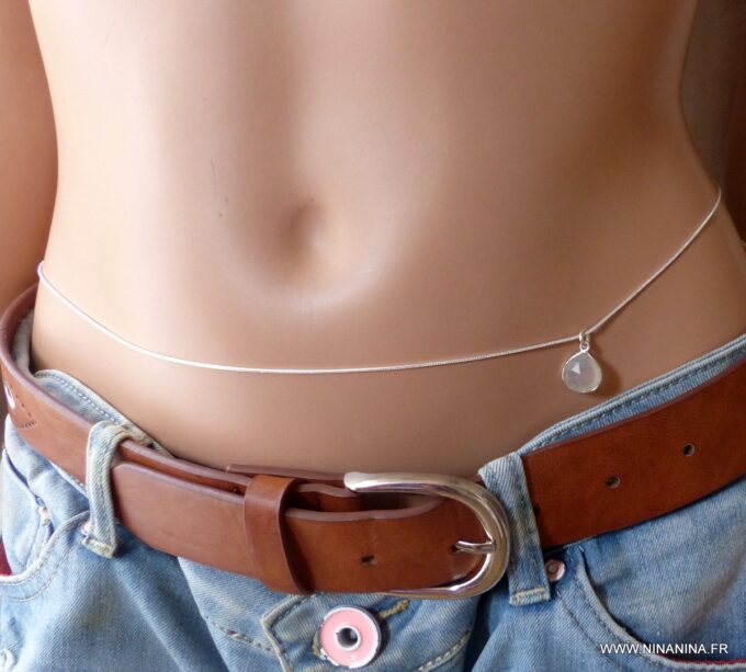 N6363j chaine de taille argent 925 et pendentif à facettes pierre de lune - Bijoux Chaines en ligne Ninanina