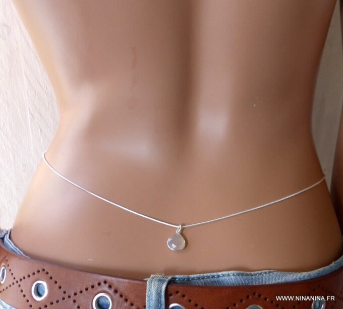 N6363l chaine de taille argent 925 et pendentif à facettes pierre de lune - Bijoux Chaines en ligne Ninanina