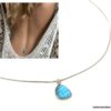 N6366a Pendentif topaze bleu sur Chaine de taille Argent 925 - Bijoux chaines en ligne Ninanina