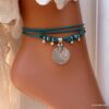 N6371l Bracelet de cheville ethnique cordon cuir et argent plaqué - Bijoux Bracelets en ligne Ninanina