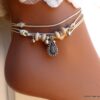 N6372a Bracelet de cheville ethnique cordon et argent plaqué - Bijoux Bracelets en ligne Ninanina
