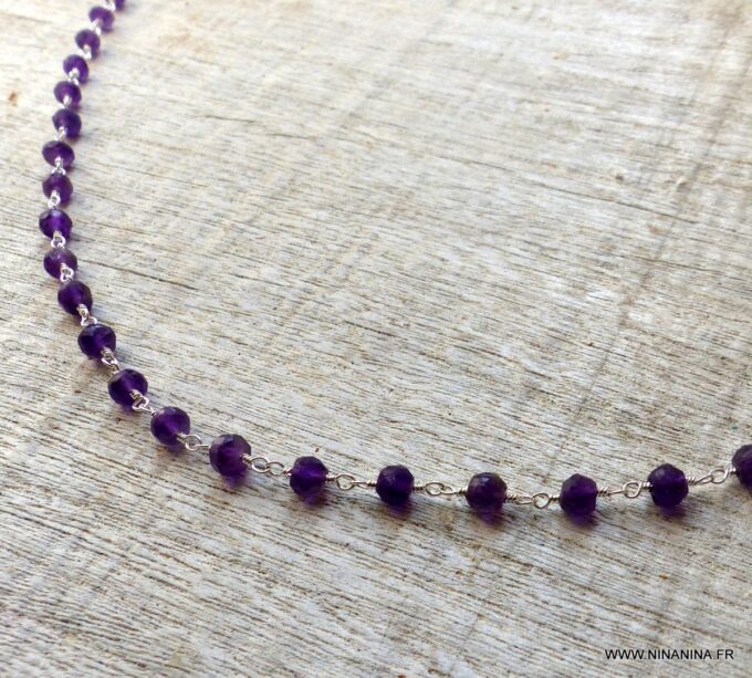 N6374j Collier ras de cou Argent 925 massif Infini Améthyste - Bijoux Colliers en ligne Ninanina