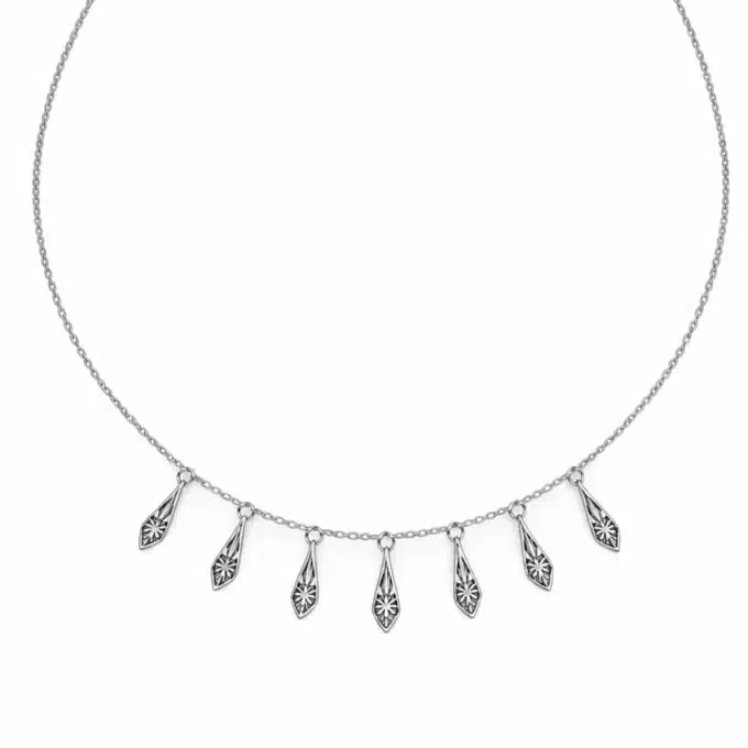 N6382a Collier Ethnique Argent Femme - Pendentifs Goutte Pointe Tribale - Bijoux colliers femmes en ligne Ninanina