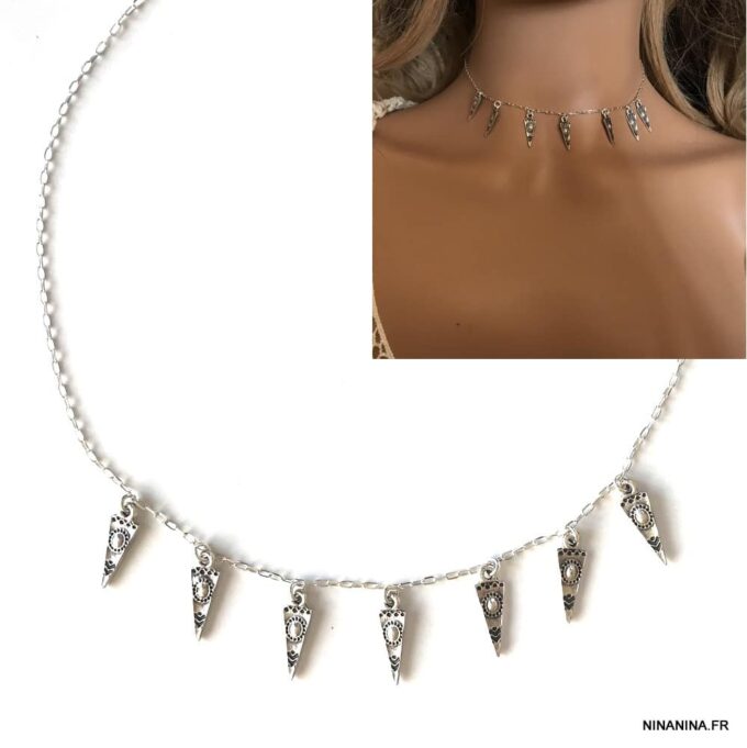 N6382a Collier ethnique argent femme symbole triangle - Bijoux Colliers en ligne Ninanina