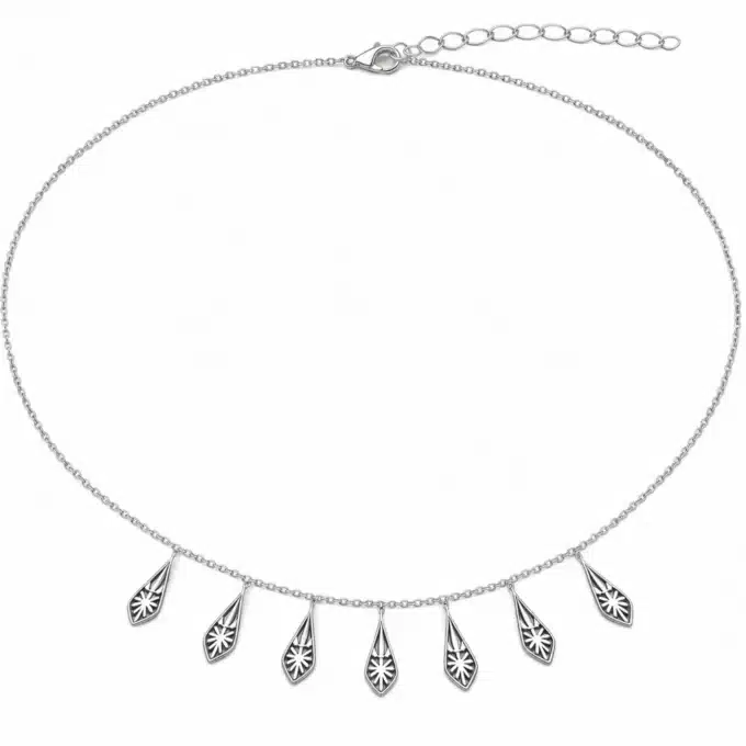N6382c Collier Ethnique Argent Femme - Pendentifs Goutte Pointe Tribale - Bijoux colliers femmes en ligne Ninanina