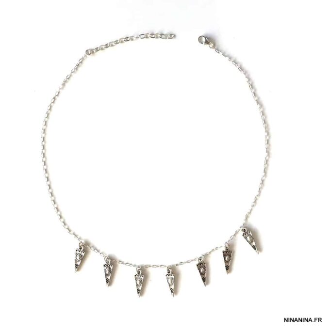 N6382c Collier ethnique argent femme symbole triangle - Bijoux Colliers en ligne Ninanina