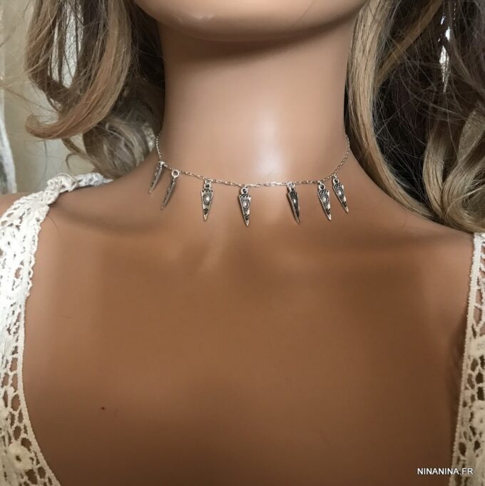 N6382d Collier ethnique argent femme symbole triangle - Bijoux Colliers en ligne Ninanina
