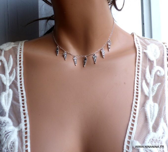 N6382d Collier ethnique femme argent 925 pendentifs triangle - Bijoux Colliers en ligne Ninanina