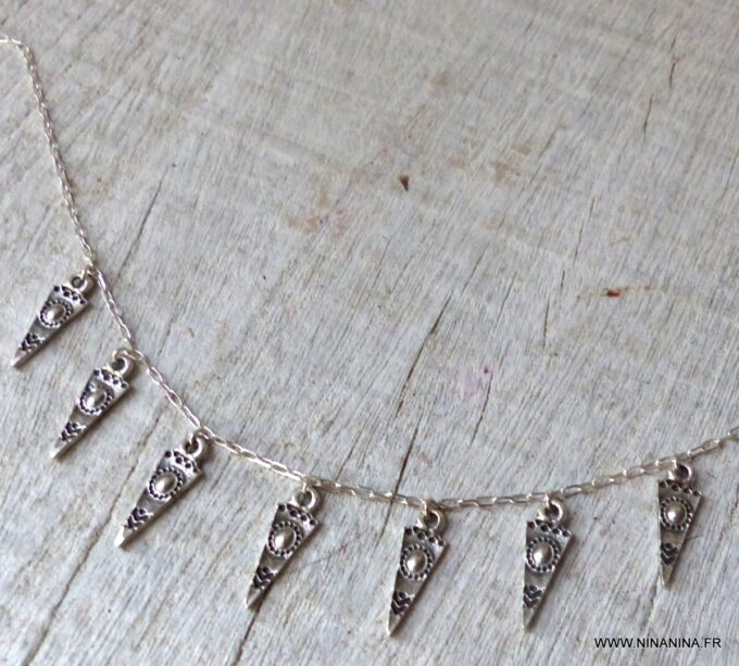 N6382f Collier ethnique femme argent 925 pendentifs triangle - Bijoux Colliers en ligne Ninanina