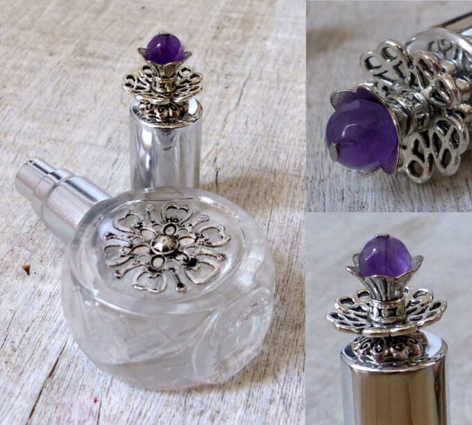 N6385 Atomiseur parfum rechargeable métal argent et améthyste - Accessoires Vaporisateurs en ligne Ninanina
