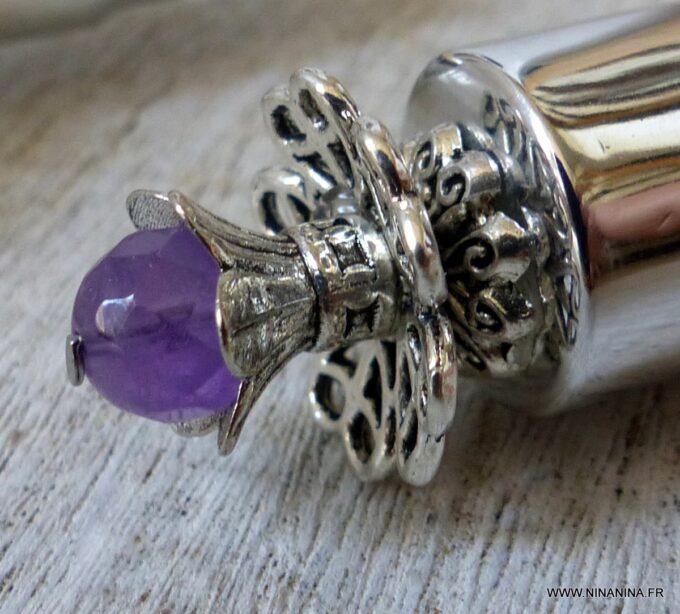 N6385a Atomiseur parfum rechargeable métal argent et améthyste - Accessoires Vaporisateurs en ligne Ninanina