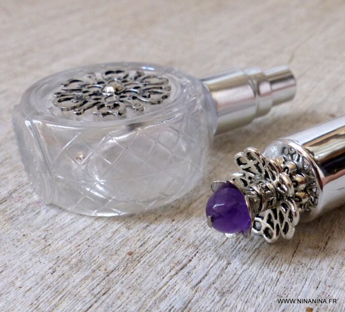 N6385b Atomiseur parfum rechargeable métal argent et améthyste - Accessoires Vaporisateurs en ligne Ninanina