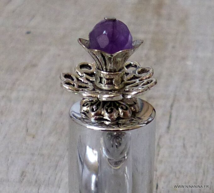 N6385c Atomiseur parfum rechargeable métal argent et améthyste - Accessoires Vaporisateurs en ligne Ninanina