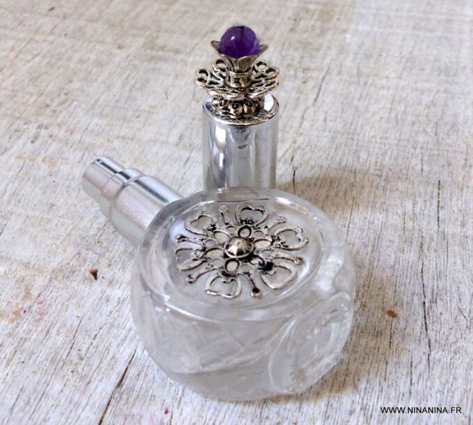 N6385f Atomiseur parfum rechargeable métal argent et améthyste - Accessoires Vaporisateurs en ligne Ninanina