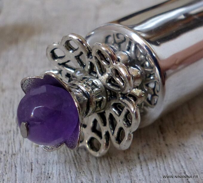 N6385g Atomiseur parfum rechargeable métal argent et améthyste - Accessoires Vaporisateurs en ligne Ninanina