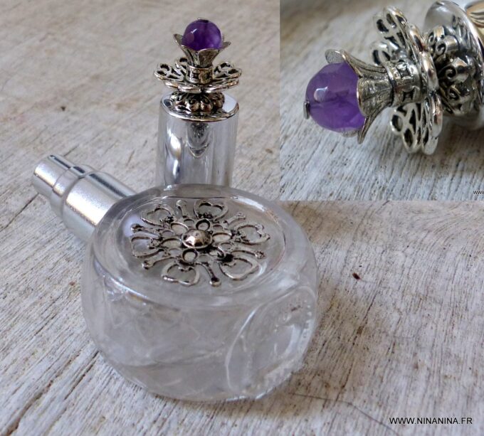 N6385h Atomiseur parfum rechargeable métal argent et améthyste - Accessoires Vaporisateurs en ligne Ninanina