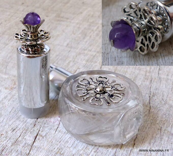 N6385j Atomiseur parfum rechargeable métal argent et améthyste - Accessoires Vaporisateurs en ligne Ninanina