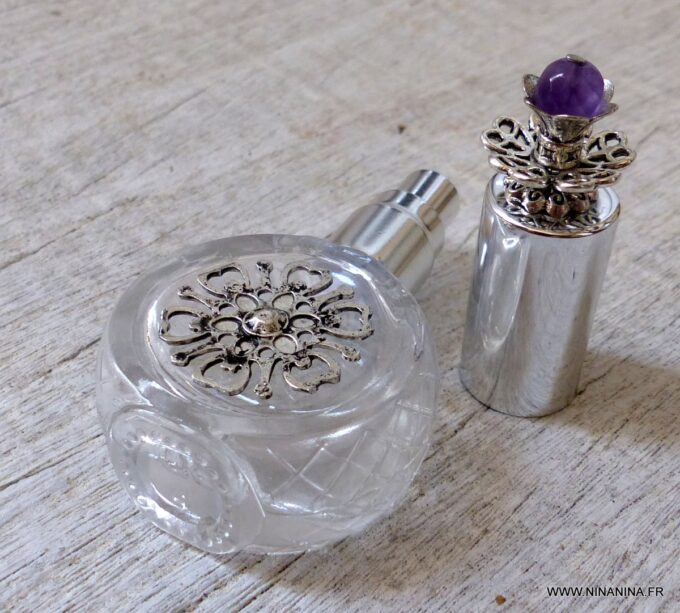 N6385l Atomiseur parfum rechargeable métal argent et améthyste - Accessoires Vaporisateurs en ligne Ninanina