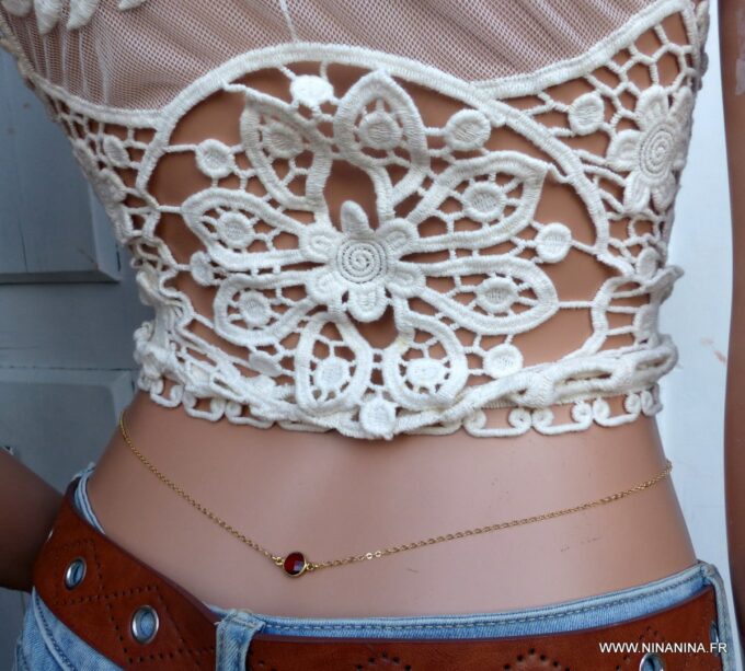 N6389g Chaîne de taille plaqué or cabochon grenat rouge naturelle véritable - Bijoux Chaines en ligne NINANINA