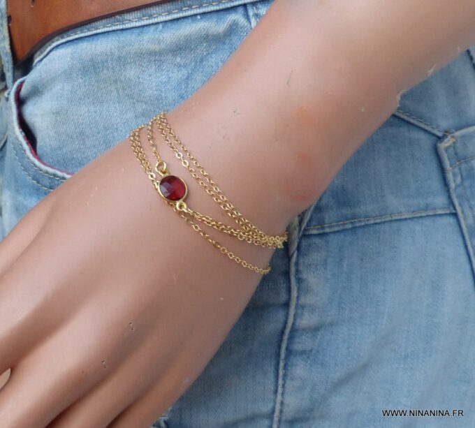 N6389n Chaîne de taille plaqué or cabochon grenat rouge naturelle véritable - Bijoux Chaines en ligne NINANINA