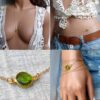 N6390a Chaîne de taille plaqué or cabochon péridot vert naturel véritable - Bijoux Chaines en ligne NINANINA