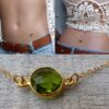 N6390m Chaîne de taille plaqué or cabochon péridot vert naturel véritable - Bijoux Chaines en ligne NINANINA