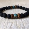 N6392 Bracelet pierre de lave homme et perle en turquoise naturelle - Bijoux Bracelets en ligne Ninanina