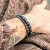 N6392 Bracelet pierre de lave homme et turquoise africaine - Bijoux Bracelets en ligne Ninanina