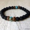 N6392e Bracelet pierre de lave homme et perle en turquoise naturelle - Bijoux Bracelets en ligne Ninanina