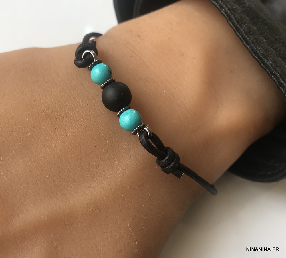 Bracelet homme Onyx Turquoise Nacre