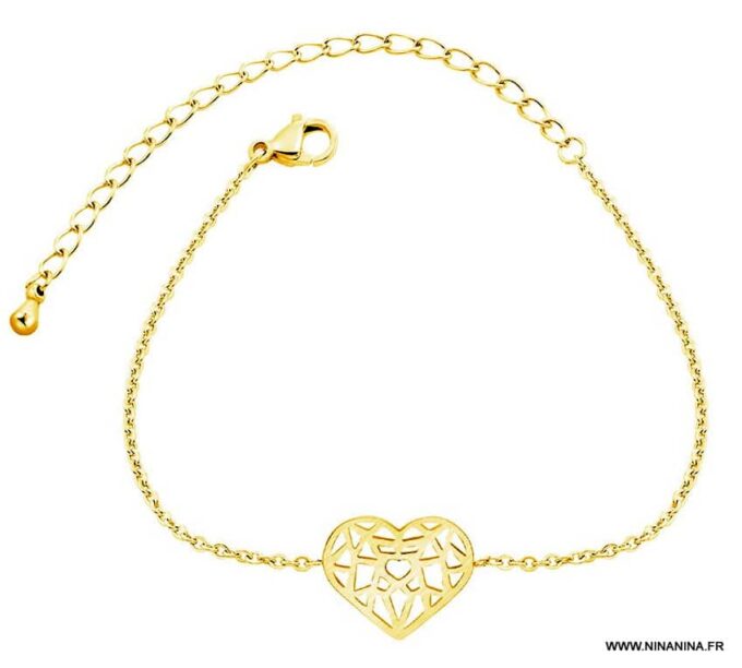 N6401 Bracelet femme coeur acier inoxydable doré - Bijoux Bracelets en ligne Ninanina
