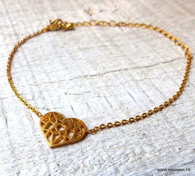 N6401h Bracelet femme coeur acier inoxydable doré - Bijoux Bracelets en ligne Ninanina