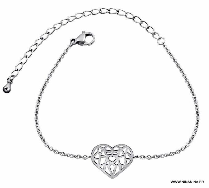 N6401i Bracelet femme coeur acier inoxydable doré - Bijoux Bracelets en ligne Ninanina