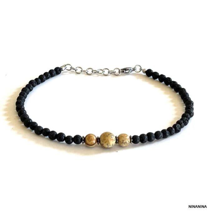 N6407 Bracelet cheville pierre de lave homme et femme - Bijoux bracelets en ligne Ninanina