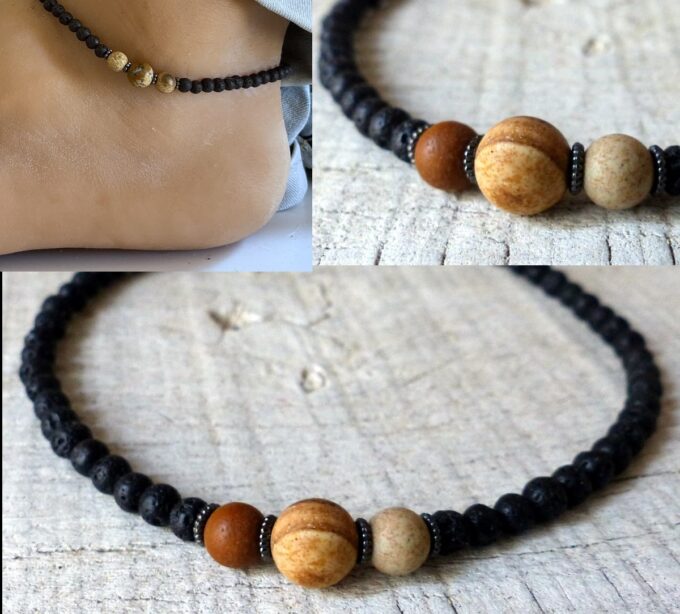 N6407E Bracelet cheville pierre de lave homme et femme - Bijoux bracelets en ligne Ninanina