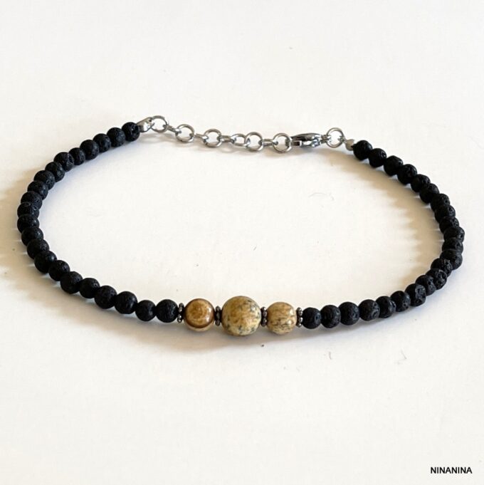 N6407F Bracelet cheville pierre de lave homme et femme - Bijoux bracelets en ligne Ninanina