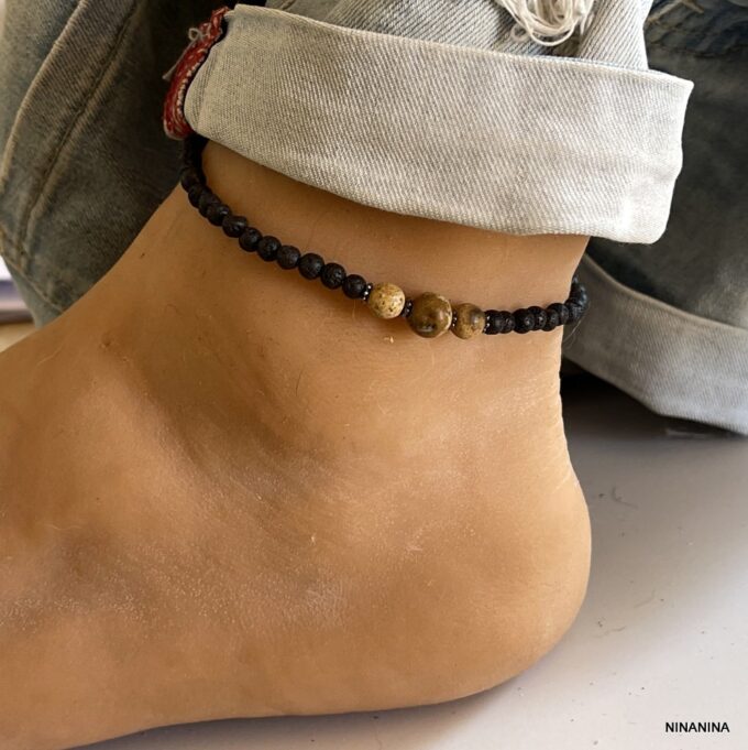 N6407G Bracelet cheville pierre de lave homme et femme - Bijoux bracelets en ligne Ninanina