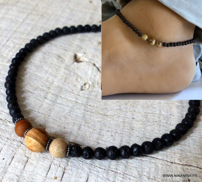 N6407H Bracelet cheville pierre de lave homme et femme - Bijoux bracelets en ligne Ninanina