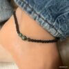 N6409f Bracelet cheville noir perles pierre de lave noires homme femme - Bijoux Bracelets en ligne Ninanina