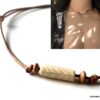 N6441f Tour de cou homme cordon cuir perle ethnique - Bijoux Colliers en ligne Ninanina