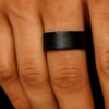 N6447a Bague en cuir minimaliste femme et homme artisanale noire - Bijoux Bagues mixtes en ligne Ninanina