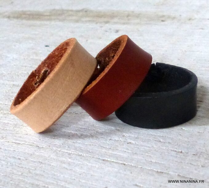 N6447o - Bague cuir femme et homme artisanale noire - Bijoux Bagues en ligne Ninanina