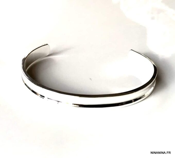 N6448a Bracelet cheville argent femme plaqué large et rigide - Bijoux Bracelets femmes en ligne Ninanina