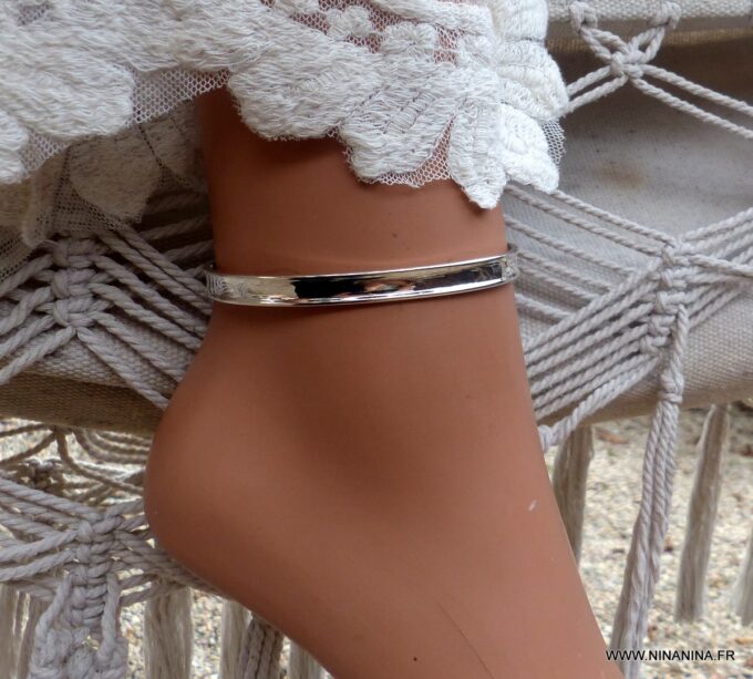 N6448a - Bracelet de cheville argent plaqué 10 mm de large - BIjoux Bracelets en ligne Ninanina