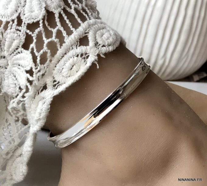 N6448c Bracelet cheville argent femme plaqué large et rigide - Bijoux Bracelets femmes en ligne Ninanina
