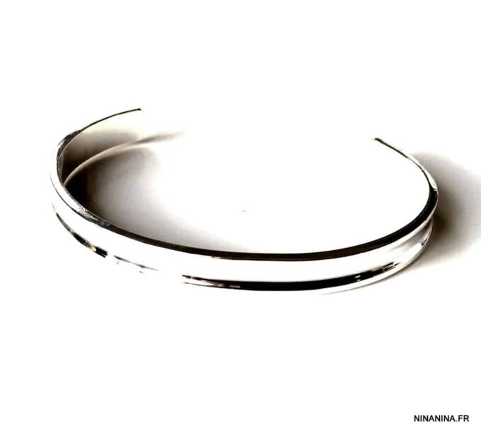 N6448d Bracelet cheville argent femme plaqué large et rigide - Bijoux Bracelets femmes en ligne Ninanina
